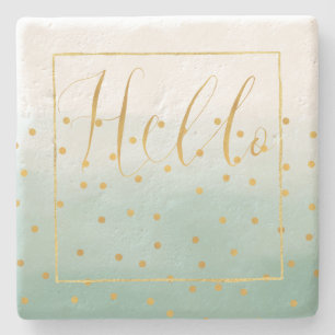 Hello Gold Mint Confetti Ombre Stone Coaster