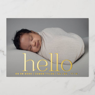 hello gold modern classy photo birth announcement