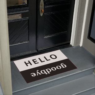 hello goodbye black & white doormat