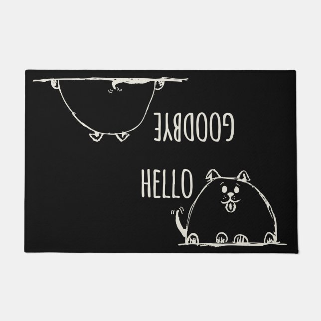 Hello Goodbye Cute Doodle Dog Doormat (Front)