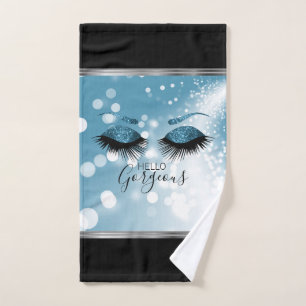 Hello Gorgeous - Beautiful Eyelashes - Blue  Bath Towel Set