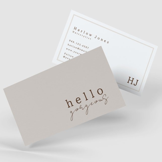 Hello Gorgeous Beauty Minimalist Modern Beige Business Card (Creator Uploaded)
