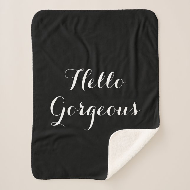 Hello gorgeous black & white sherpa fleece blanket (Front)