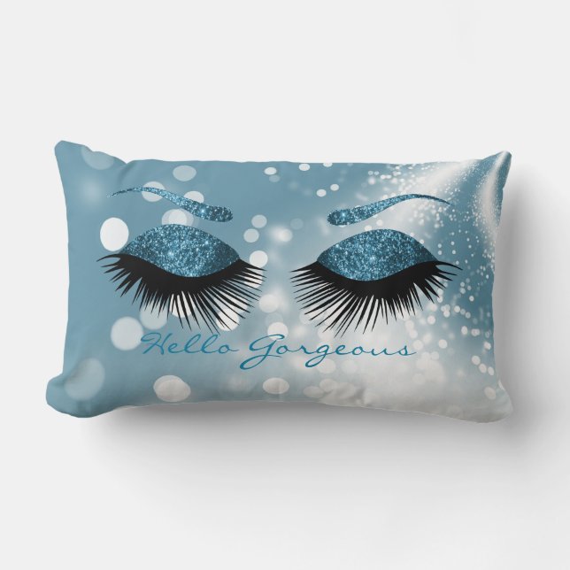 Hello Gorgeous - Blue Eyelash and Brows Lumbar Cushion (Front)