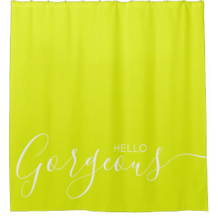 Hello Gorgeous Chartreuse White Modern Shower Curtain