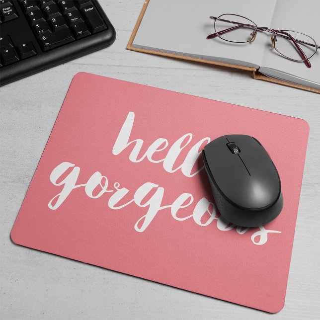 Hello Gorgeous Coral Pink & White Mouse Pad (Creator Uploaded)