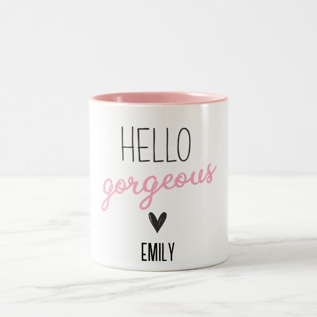 Hello Gorgeous Cute  Two-Tone Coffee Mug (Center)