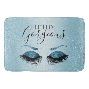 Hello Gorgeous - Eyelashes with Blue Glitter Bath Mat
