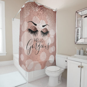 Hello Gorgeous - Glam Eyelashes in Rose Gold   Shower Curtain
