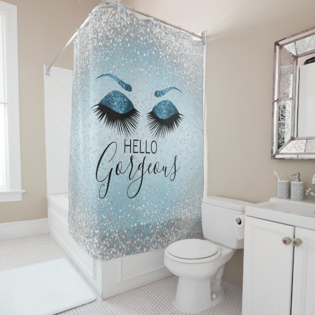 Hello Gorgeous - Glamourous Eyelashes -Blue Shower Curtain (In Situ)