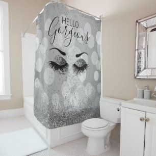 Hello Gorgeous - Glamourous Eyelashes - Silver  Shower Curtain
