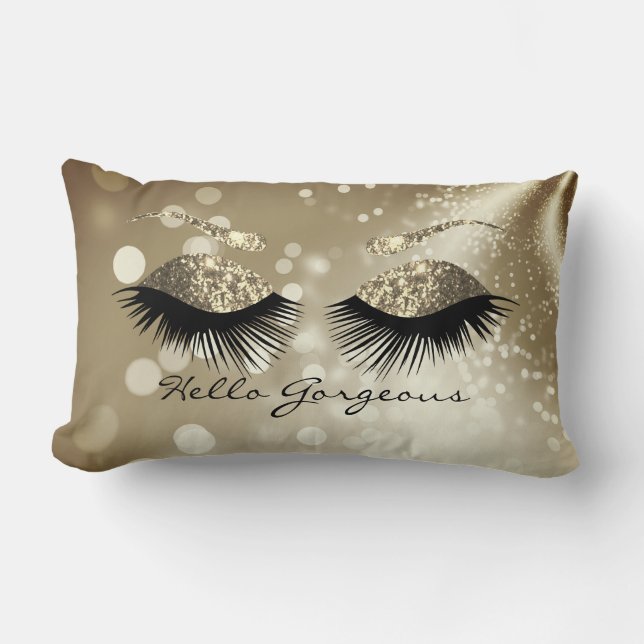Hello Gorgeous - Gold Eyelash and Brows Lumbar Cushion (Front)