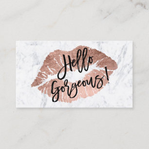 Hello Gorgeous lips rose gold typography marble Business Card