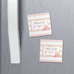 Hello Gorgeous Magnet | Pink Stripe & Blush Peony<br><div class="desc">Hello gorgeous! Fridge magnet features a delicate pink stripe background,  faux gold border,  and a group of peonies in pretty blush tones. Coordinates with our Pink Stripe & Blush Peony invitation suites,  office supplies,  home goods and accessories. Text is fully customisable.</div>
