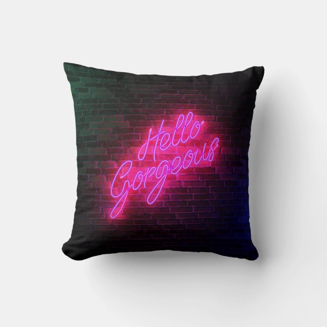 Hello Gorgeous - Neon Sign Light Cushion (Front)