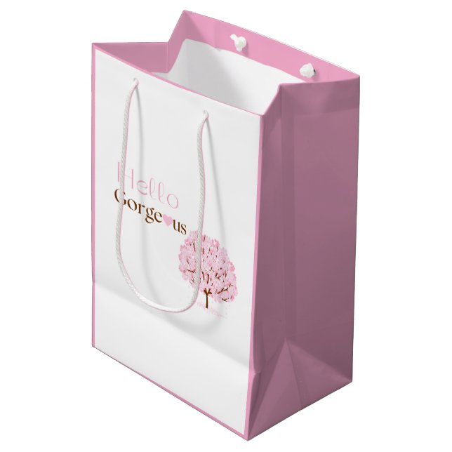 Hello Gorgeous, Pink Blossom Tree Medium Gift Bag (Front Angled)