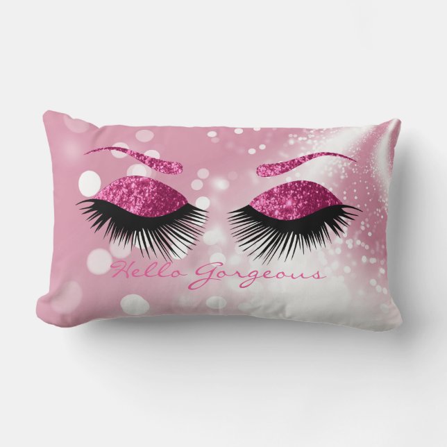 Hello Gorgeous - Pink Eyelash and Brows Lumbar Cushion (Front)