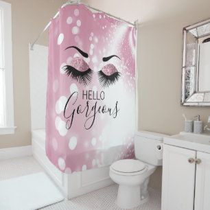 Hello Gorgeous Pink Glitter Eyes Shower Curtain