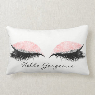 Hello Gorgeous Pink Rose Black Lashes Makeup Name Lumbar Cushion