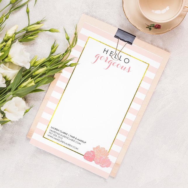 Hello Gorgeous Pink Stripe and Blush Peony Flyer (Creator Uploaded)