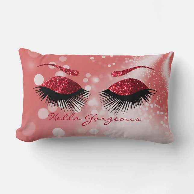 Hello Gorgeous - Red Eyelash and Brows Lumbar Cushion (Front)