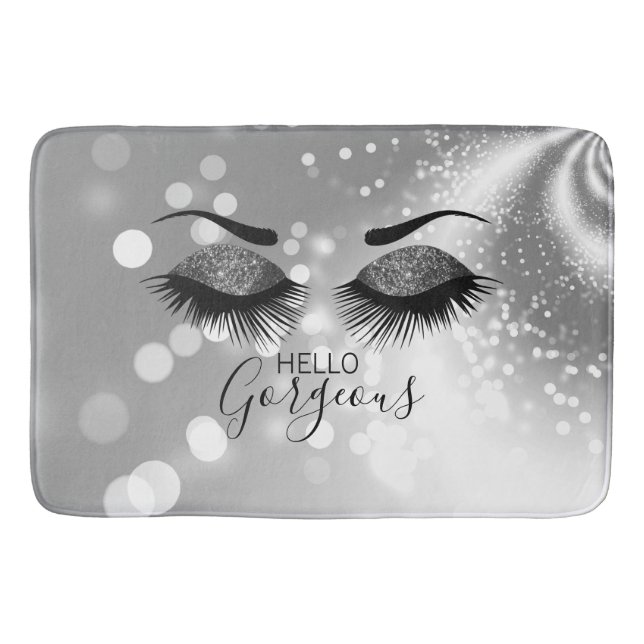 Hello Gorgeous Silver Glitter Eyes Bath Mat (Front)