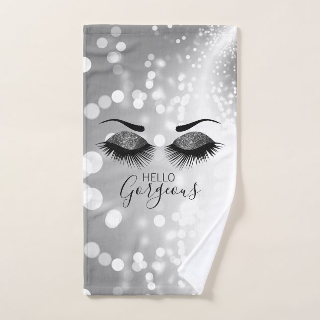 Hello Gorgeous Silver Glitter Eyes Bath Towel Set (Hand Towel)