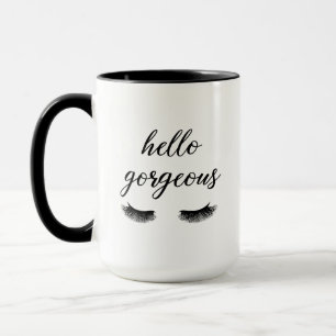 Hello Gorgeous Typography Lashes Fashion Decor Mug