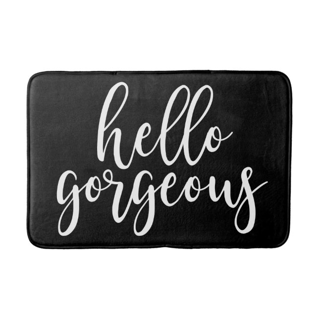 Hello Gorgeous White Script Bath Mat (Front)