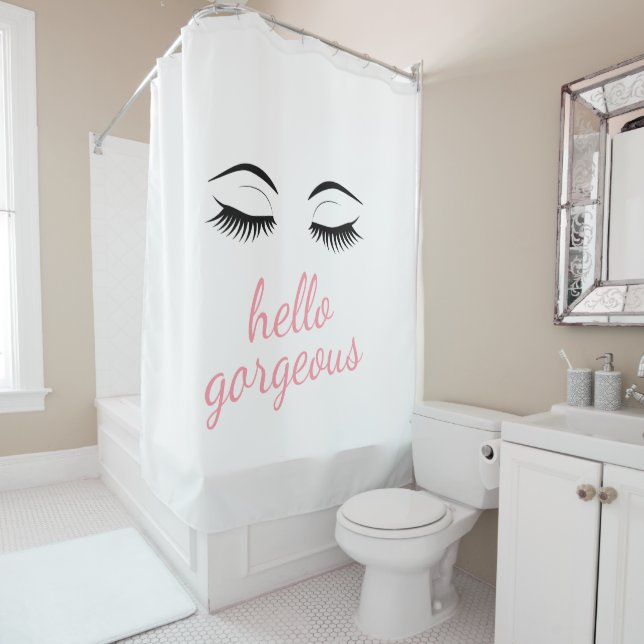 Hello Gorgeous with Pretty Eyelashes Glamorous Shower Curtain (In Situ)