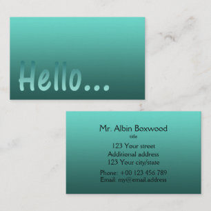 Hello Gradient One Colour Teal with Custom Text Business Card