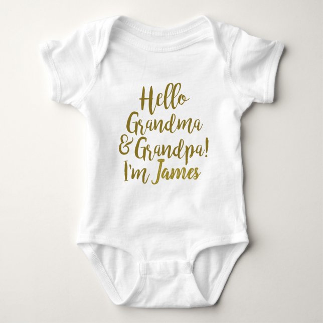 Hello Grandma & Grandpa, I'm 'baby name' | Chic Baby Bodysuit (Front)