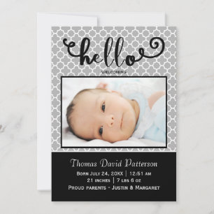 hello gray photo - Birth Announcement