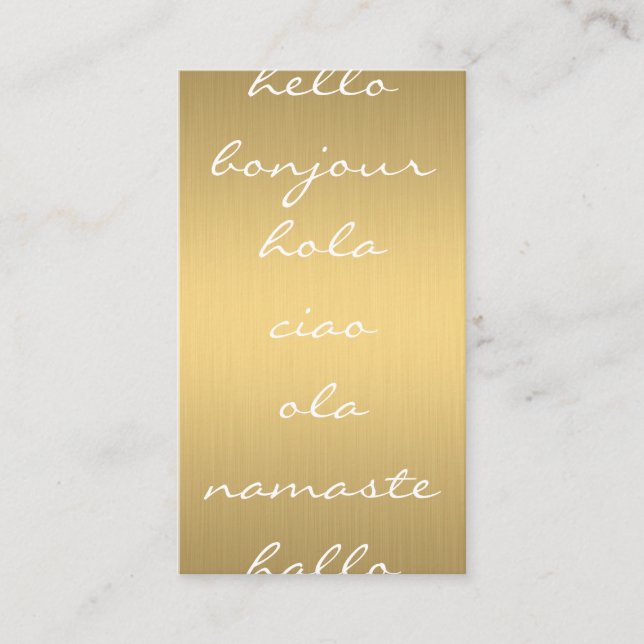Hello Greetings Faux Metallic Gold Business Card (Front)