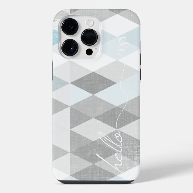 Hello Grey and Blue Linen Pattern iPhone Case (Back)