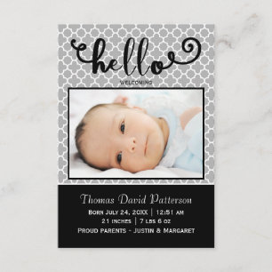 hello grey photo - 3x5 Birth Announcement