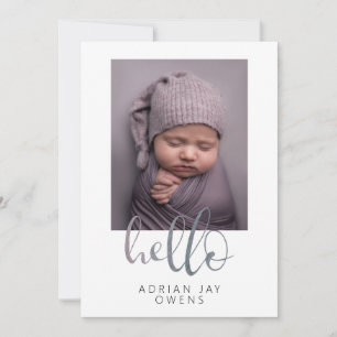 Hello Grey Script Watercolor Photo Collage Baby Announcement