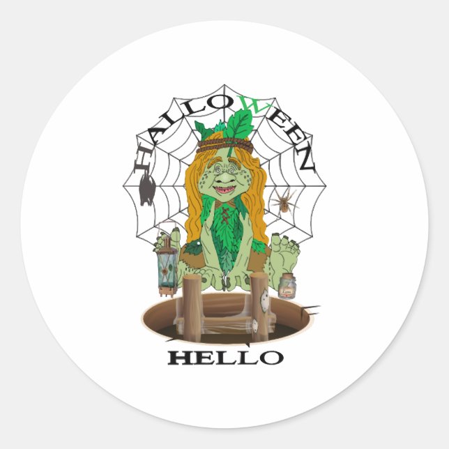 Hello Halloween       Classic Round Sticker (Front)