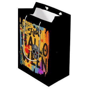 Hello Halloween Colourful Spooky Skull Spiderweb Medium Gift Bag