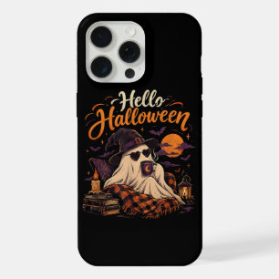 Hello Halloween Cute Ghost Drinking Coffee iPhone 15 Pro Max Case