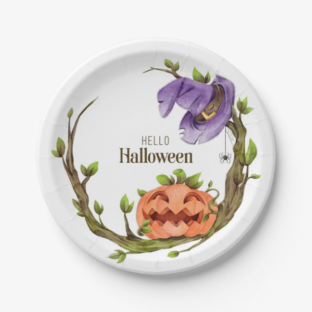 Hello Halloween Paper Plate (Front)