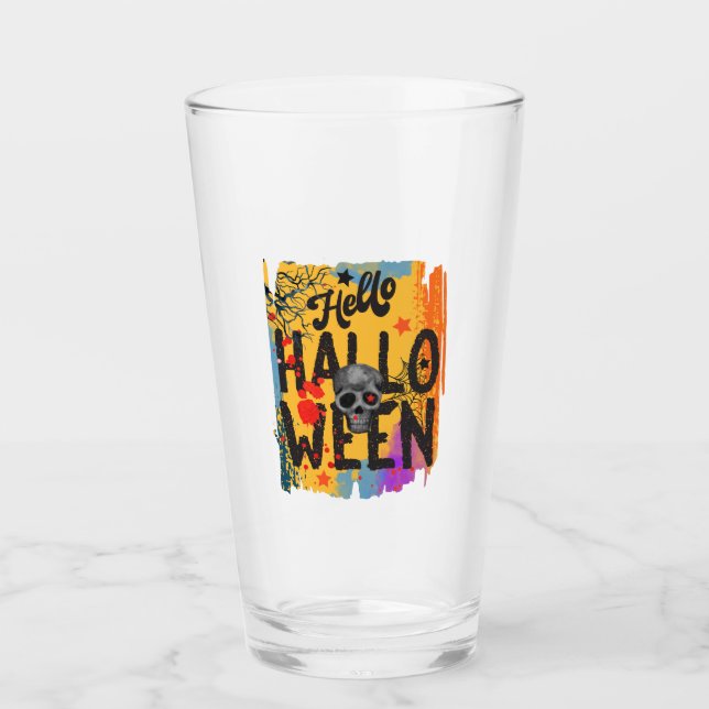 Hello Halloween – Skull, Spooky Branches & Web Glass (Front)