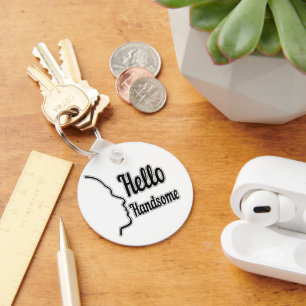 Hello Handsome Profile Face Drawing Typography Key Ring
