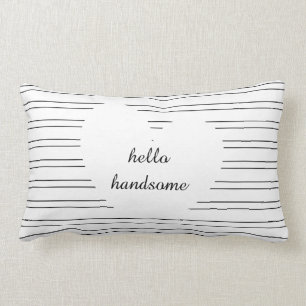 Hello Handsome, white heart black stripes Lumbar Cushion
