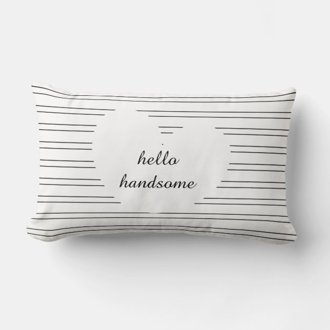 Hello Handsome, white heart black stripes Lumbar Cushion (Front)