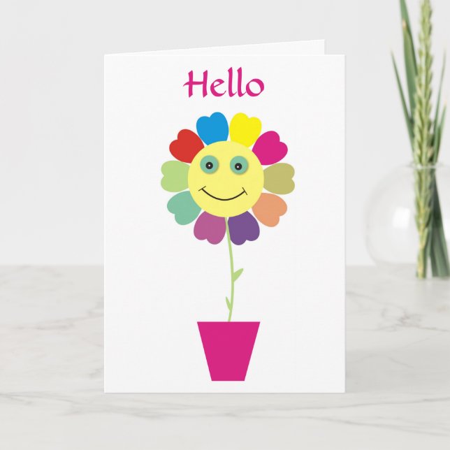 Hello Happy Face Sunflower Greeting Card (Front)