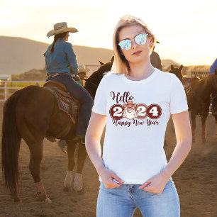 Hello Happy New Year 2024 Cowboy T-Shirt