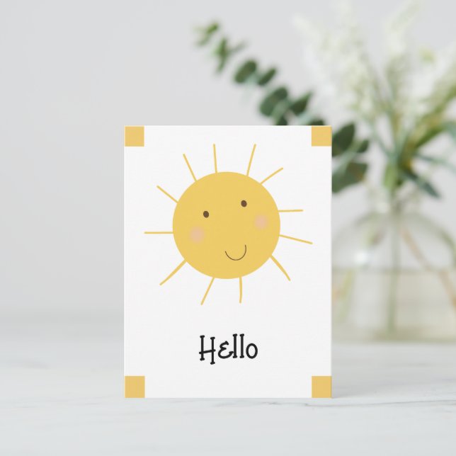 Hello Happy Sun Yellow Postcard (Standing Front)