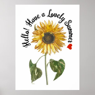 Hello! Have a Lovely Summer - Vintage Sunflower Poster