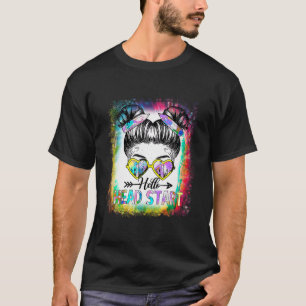 Hello Head Start Tie Dye Messy Bun Kids Back To Sc T-Shirt
